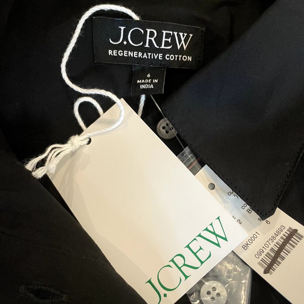 J.Crew Elena Shirtdress Cotton Poplin Midi Short Sleeves Vacation BY832 Black 6 - Picture 14 of 16